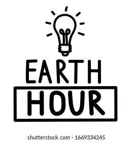 Earth Hour. Vector illustration of a light bulb on a white background. Calligraphy and lettering. The concept of ecology and energy conservation.