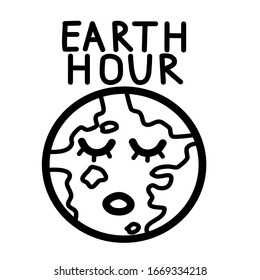 Earth Hour. Vector illustration of a planet on a white background. Calligraphy and lettering. The concept of ecology and energy conservation.
