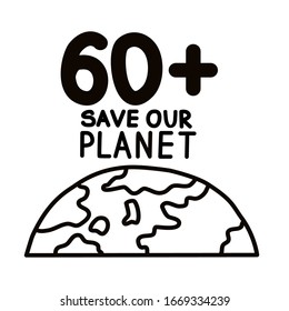 Hora de la Tierra. Ilustración vectorial de un planeta sobre un fondo blanco. Caligrafía y letras. El concepto de ecología y conservación de la energía.
