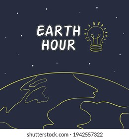 Earth hour vector poster social media text design with lightbulb