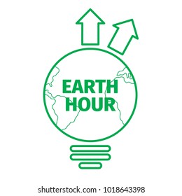 Earth hour vector symbol with contour map, arrows, lamp. Green color. Use for action, banners, cards.