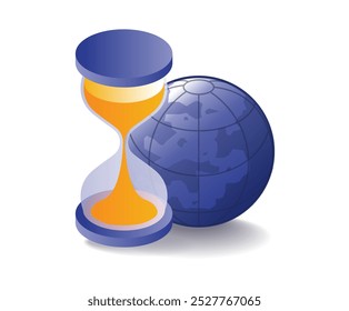 Earth with hourglass time flat illustration