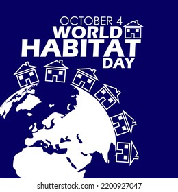 Earth With Houses Icon On It With Bold Text On Dark Blue Background, World Habitat Day On October 4