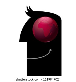 Earth in the human brain. Isolated over white background.