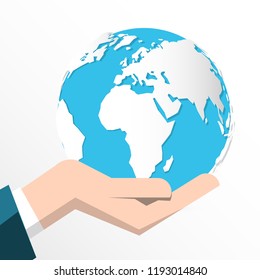 Earth in Human Hand Isolated on White Background