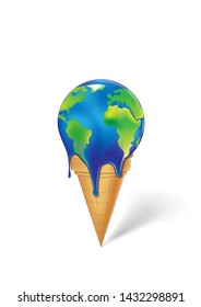 earth  ice cream is melting isolated on a white background vertical vector illustration