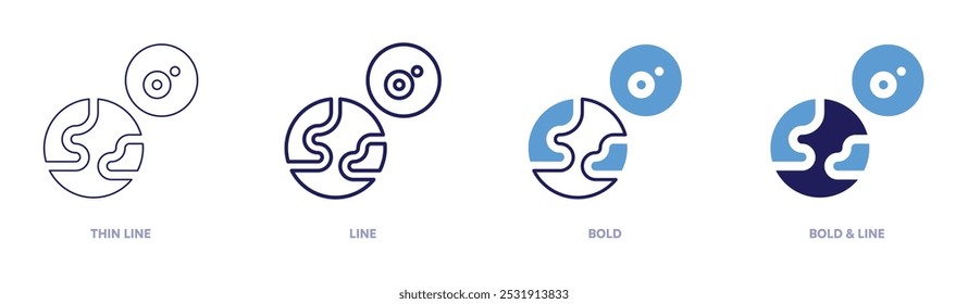 Icono de la tierra en 4 estilos diferentes. Línea delgada, línea, negrita y línea negrita. Estilo duotono. Trazo editable.