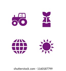 earth icon. 4 earth set with climate, global, reuse and tractor side view vector icons for web and mobile app