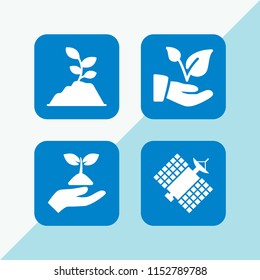 earth icon. 4 earth set with hand holding up a sprout, soil, plant and satellite vector icons for web and mobile app