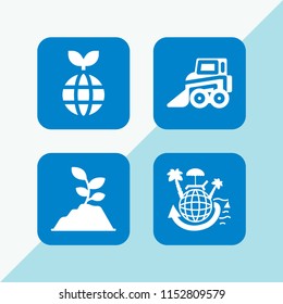 earth icon. 4 earth set with soil, backhoe, planet and earth paradise vector icons for web and mobile app