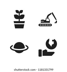 earth icon. 4 earth vector icons set. plant, saturn and construction excavator icons for web and design about earth theme