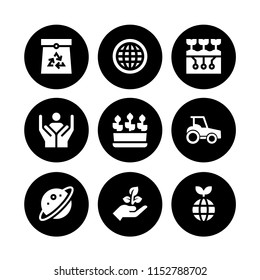 earth icon. 9 earth set with tractor side view, ground, ecology and environment and humanitarian vector icons for web and mobile app