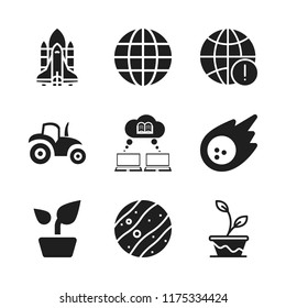 earth icon. 9 earth vector icons set. worldwide, tractor side view and plant icons for web and design about earth theme