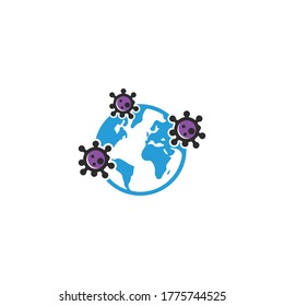 Earth icon affected by a virus, can be used for presentations on a pandemic.