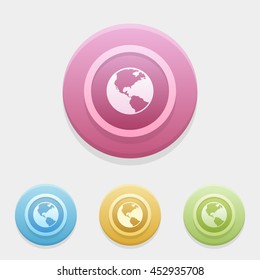 earth icon or button in flat style with long shadow, isolated vector illustration on transparent background