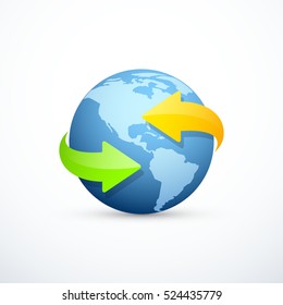 Earth icon with circular arrows. 