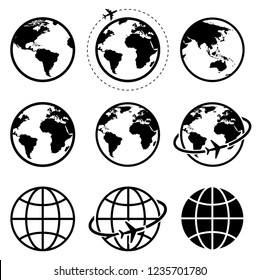 Earth icon collection. Globe. Vector illustration