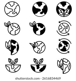 earth icon collection, style otline aand glyphh