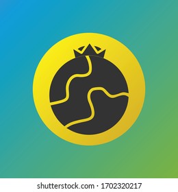 earth icon with crown, on gradient background, filled