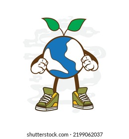earth icon cute characters with kawaii faces cartoon illustration. doodle character.