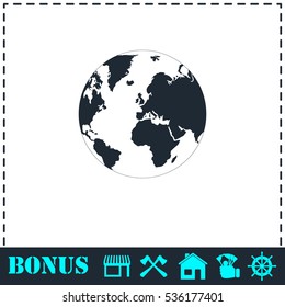Earth icon flat. Simple vector symbol and bonus icon
