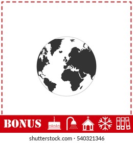 Earth icon flat. Simple vector symbol and bonus icon