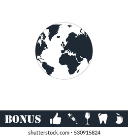 Earth icon flat. Vector illustration symbol and bonus pictogram