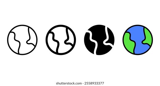 Earth icon. Globe color symbol. Continent sign. Travel around the world pictogram. Planet with continents illustration.