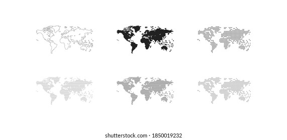 Earth icon. Globe map illustration set. Graphic world, dot and line concept in vector flat style.