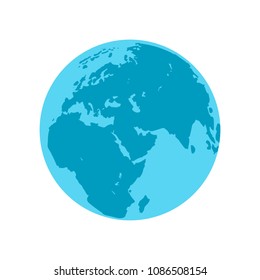 Earth icon. Globe planet symbol in flat style. World map design. Vector global sphere isolated on white background. Illustration for web infographics.
