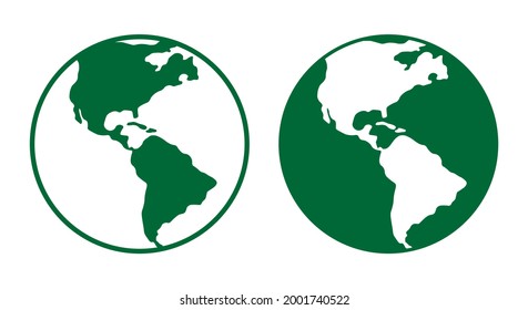 Earth icon. Globe sphere map symbol. World from space sign. North and south america atlas geography. Web application interface internet button. Vector illustration image.