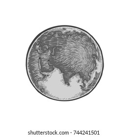 Earth icon hand-drawn on white background. World map or globe in doodles style. Environment design for earth day.
