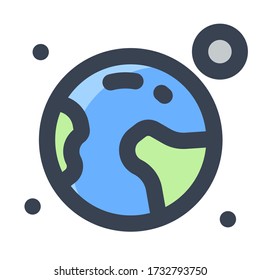 Earth Icon, Illustration of Astronomy, Geographic, Sky, Solar System  with Filled and Line Style for Website User Interface  Mobile and Wallpaper