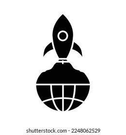 Earth Icon Illustration mit Rakete. geeignet für globale Startsymbole. Symbol für Projektmanagement. Symbolstil. Einfaches Vektordesign bearbeitet