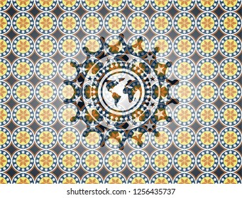 earth icon inside arabesque emblem. arabic decoration.