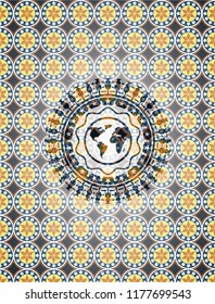 earth icon inside arabesque style emblem. arabic decoration.