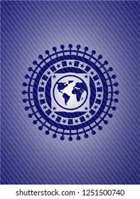 earth icon inside badge with jean texture