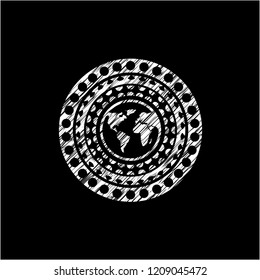 earth icon inside chalkboard emblem