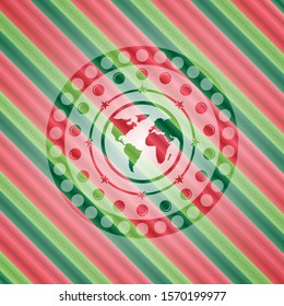 earth icon inside christmas badge background.