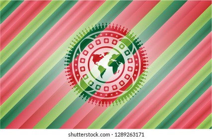 earth icon inside christmas emblem.