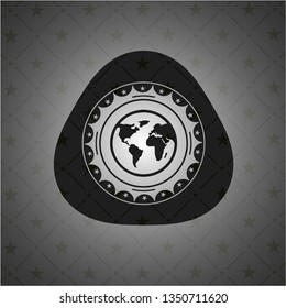 earth icon inside dark badge or emblem