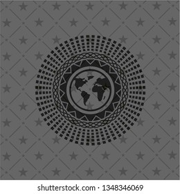 earth icon inside dark emblem. Retro