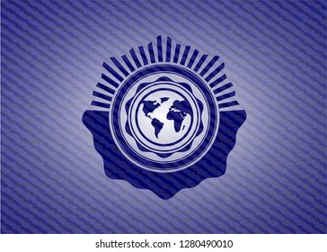 earth icon inside denim background