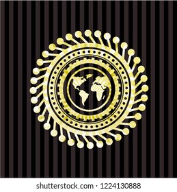 earth icon inside golden emblem