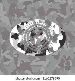 earth icon inside grey camo texture