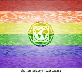 earth icon inside lgbt colors emblem 