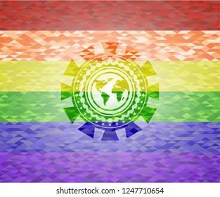 earth icon inside lgbt colors emblem 