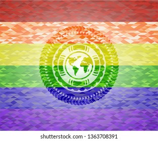 earth icon inside lgbt colors emblem 