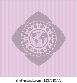 earth icon inside pink emblem. Retro