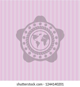 earth icon inside pink emblem. Vintage.